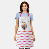 私は私の犬のハートパターンのペットの写真名が大好き エプロン (着用した状態)