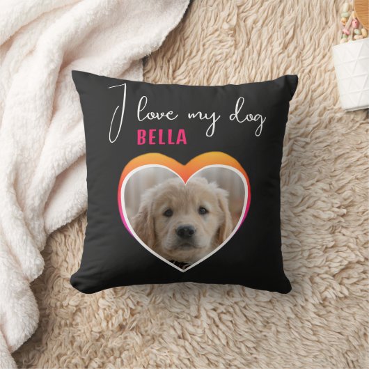 私は私の犬のハートペット写真名ブラック クッション (ブランケット)