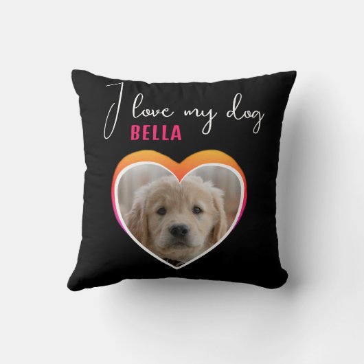 私は私の犬のハートペット写真名ブラック クッション (裏面)