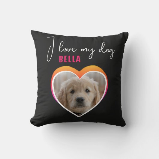 私は私の犬のハートペット写真名ブラック クッション (正面)