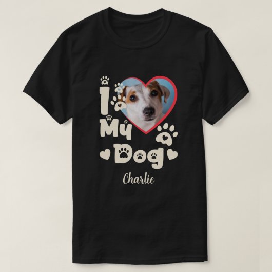 私は私の犬のハート写真パーソナライズされたと名前が大好き Tシャツ (デザイン正面)