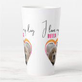 私は私の犬のハート写真ペット名が大好き カフェラテマグ (正面)