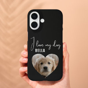 私は私の犬のハート写真ペット名が大好き iPhone 16ケース