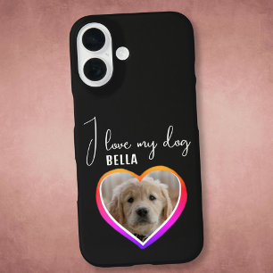 私は私の犬のハート写真ペット名が大好き iPhone 16ケース