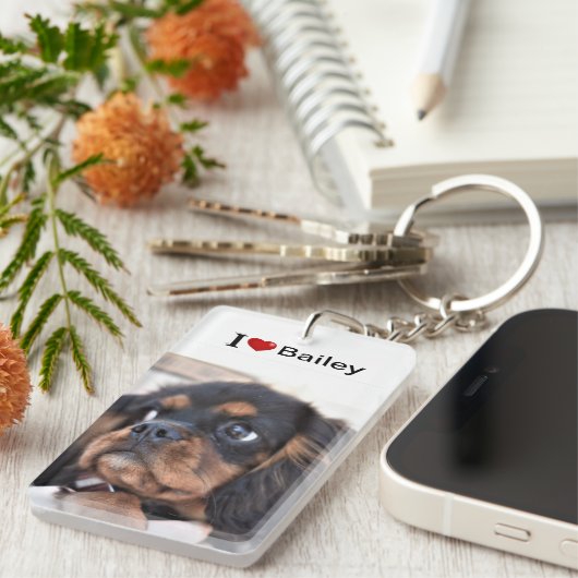 私は私の犬の写真が大好パーソナライズされたき キーホルダー (正面右)