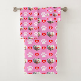 私は私の犬の写真パターカスタムンピンクが大好き バスタオルセット
