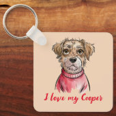 私は私の犬の名前をカスタムする水の色の犬のキーチェーン大好き キーホルダー (正面)