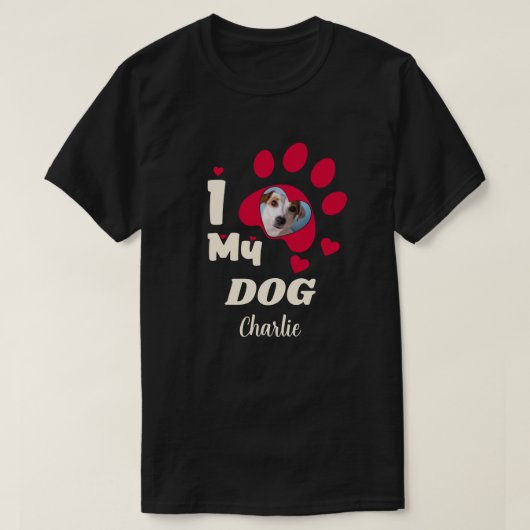 私は私の犬の手の写真パーソナライズされたと名前が大好き Tシャツ (デザイン正面)