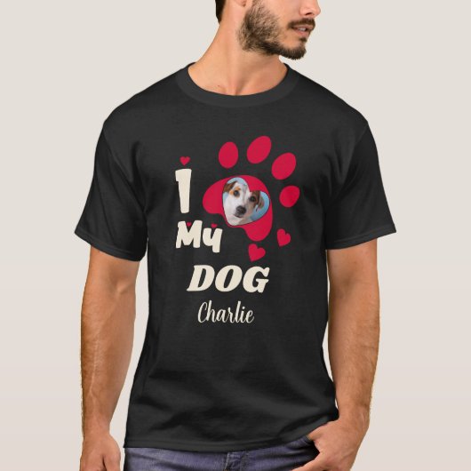 私は私の犬の手の写真パーソナライズされたと名前が大好き Tシャツ (正面)