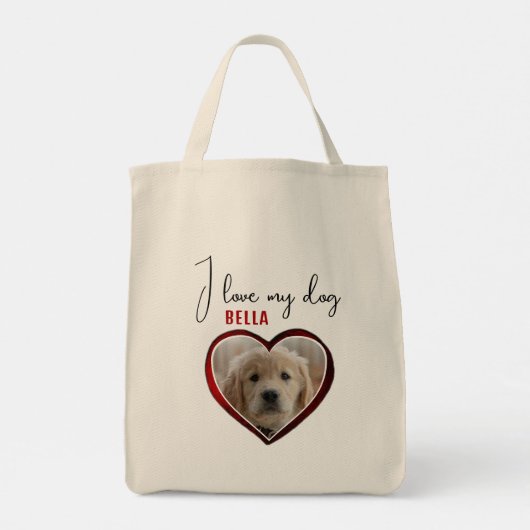 私は私の犬の赤いハートペットの写真名が大好き トートバッグ (裏面)