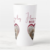 私は私の犬の赤いハート写真ペット名が大好き カフェラテマグ (正面)