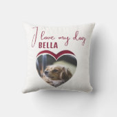 私は私の犬の赤いハート写真ペット名が大好き クッション (裏面)