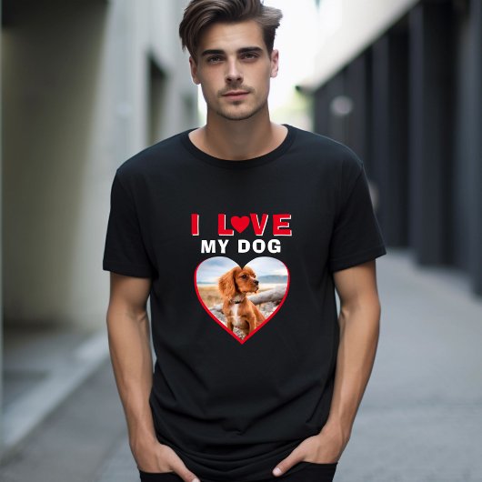 私は私の犬の赤いハート写真ペット名が大好き Tシャツ