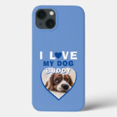 私は私の犬の青いハートペット名写真が大好き Case-Mate iPhoneケース (裏面)