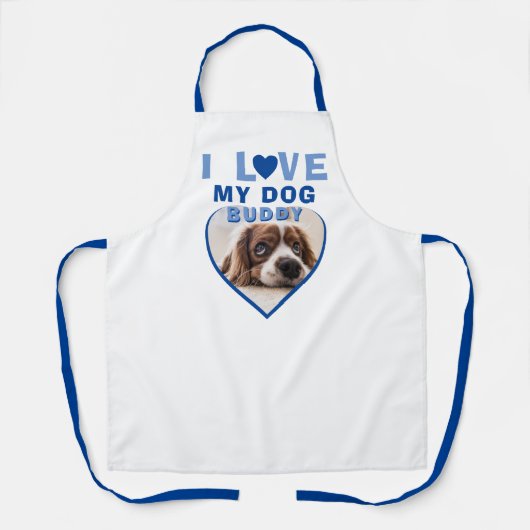 私は私の犬の青いハート写真ペット名が大好き エプロン (正面)