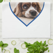 私は私の犬の青いハート写真ペット名が大好き キッチンタオル (折り畳み)