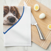 私は私の犬の青いハート写真ペット名が大好き キッチンタオル (四つ折り)