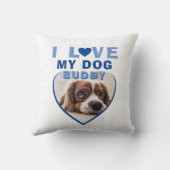 私は私の犬の青いハート写真ペット名が大好き クッション (裏面)