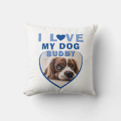 私は私の犬の青いハート写真ペット名が大好き クッション (正面)