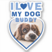 私は私の犬の青いハート写真ペット名が大好き シール (正面)