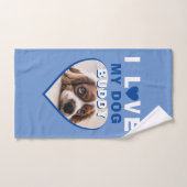 私は私の犬の青いハート写真ペット名が大好き バスタオルセット (ハンドタオル)