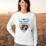 私は私の犬の青いハート写真ペット名が大好き Tシャツ<br><div class="desc">私は私の犬の青いハート写真ペット名Tシャツが大好き。ハートの形をした写真。写真と名前を追加する</div>