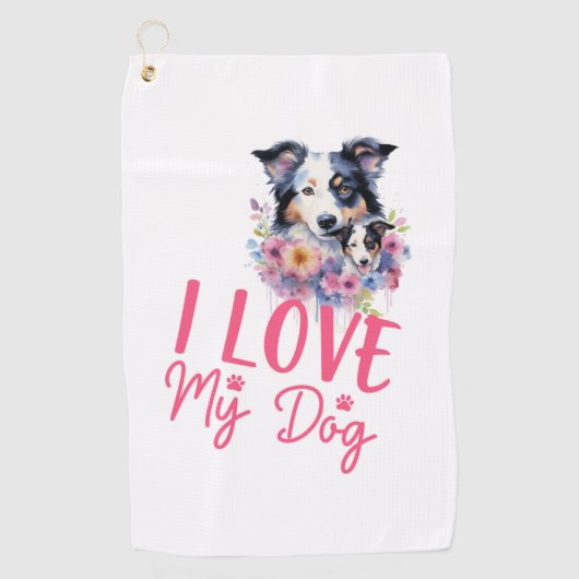 私は私の犬を愛している ゴルフタオル (正面)