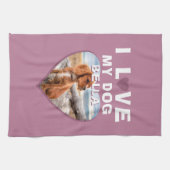 私は私の犬ピンクのハートペット名写真が大好き キッチンタオル (横)