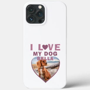 私は私の犬ピンクのハートペット名写真が大好き iPhone 13 PRO MAXケース