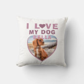 私は私の犬ピンクのハート写真ペット名が大好き クッション (正面)