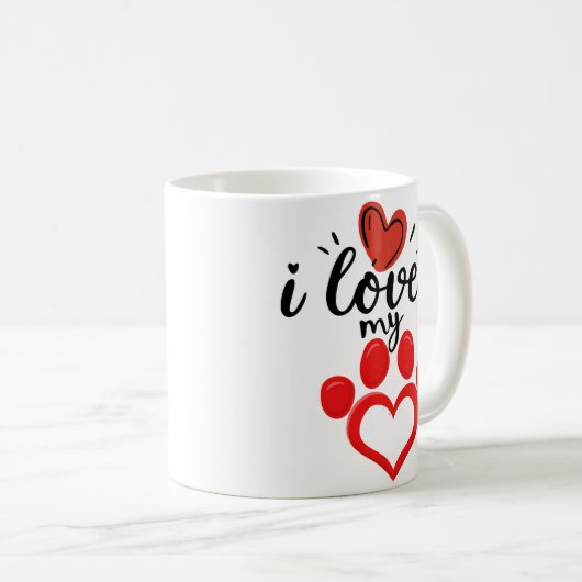 私は私の犬、バレンタインのコーヒーマグが大好き コーヒーマグカップ (正面右)