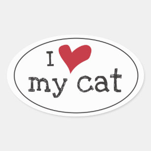 私は私の猫のステッカーを愛します 楕円形シール