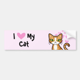 私は私の猫を愛します(あなた自身の漫画猫を設計して下さい) バンパーステッカー