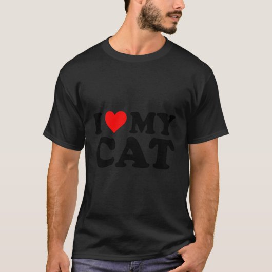 私は私の猫を愛する赤い彼の猫は私の猫 Tシャツ (正面)