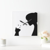 私は私の猫-柱時計--を愛します スクエア壁時計 (ホーム)