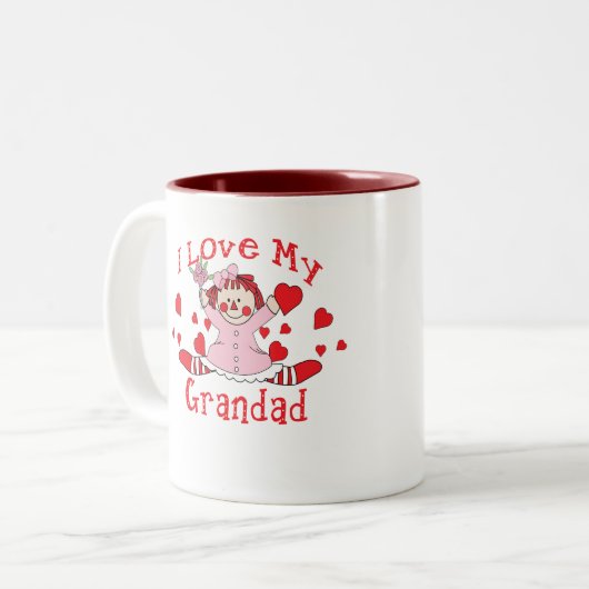 私は私の祖父の縫いぐるみ人形及びハートを愛します ツートーンマグカップ (正面左)