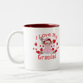 私は私の祖父の縫いぐるみ人形及びハートを愛します ツートーンマグカップ (左)