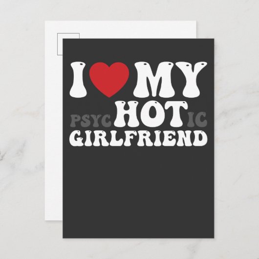私は私の精神病ガールフレンドおもしろいが大好きハート インビテーションポストカード (正面/裏面)