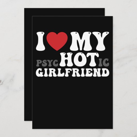 私は私の精神病ガールフレンドおもしろいが大好きハート 招待状 (正面/裏面)