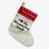 私は私の素晴らしい叔母が大好き、白いクリスマス ラージクリスマスストッキング (正面 (吊り時))