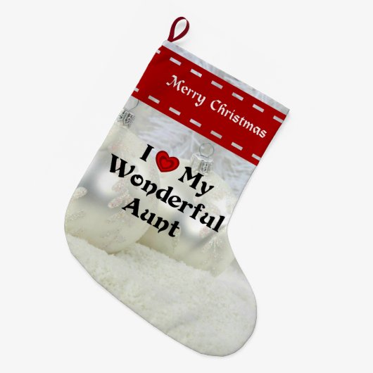 私は私の素晴らしい叔母が大好き、白いクリスマス ラージクリスマスストッキング (正面 (吊り時))