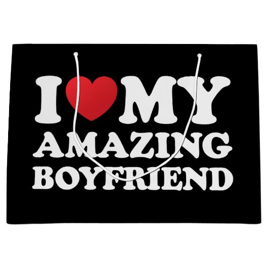 私は私の素晴らしい彼氏を愛する私の熱いBfハート ラージペーパーバッグ (正面)