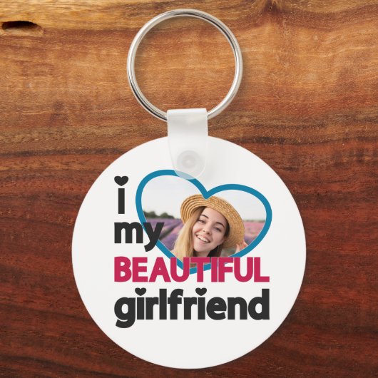 私は私の美しいガールフレンドのカスタム写真が大好き キーホルダー (正面)