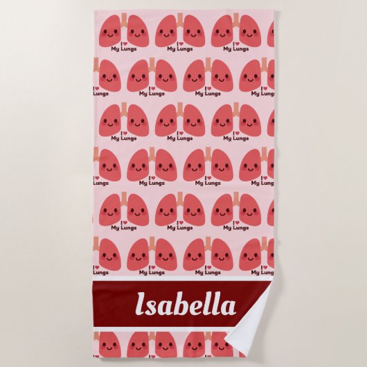 私は私の肺が大好き – かわいい笑顔の肺 ビーチタオル (正面)