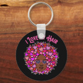 私は私の自然な髪のアフロキンキーバレンタインデーが大好き キーホルダー (正面)