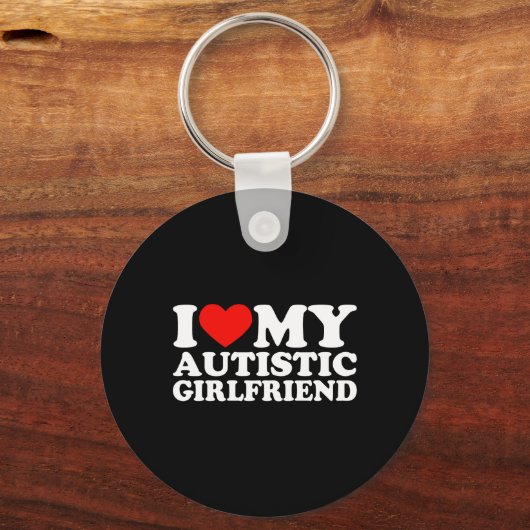 私は私の自閉症のガールフレンドハート私の自閉症Gfが大好き キーホルダー (裏面)