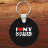 私は私の自閉症ボーイフレンドハート私の自閉症Bfが大好き キーホルダー (裏面)