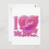 私は私の蜂蜜ピンク/紫が大好き – ハート ポストカード (正面/裏面)