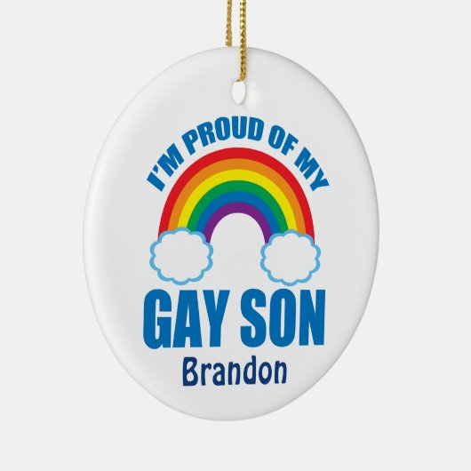 私は私の誇りを持ったゲイ息子レインボーママパパモノグラム セラミックオーナメント (右)