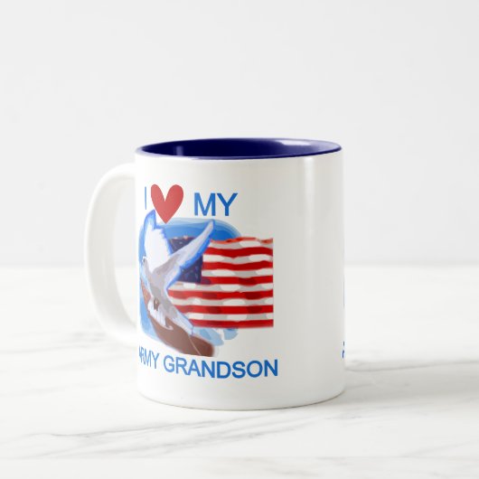 私は私の軍隊の孫のTシャツおよびギフトを愛します ツートーンマグカップ (正面左)